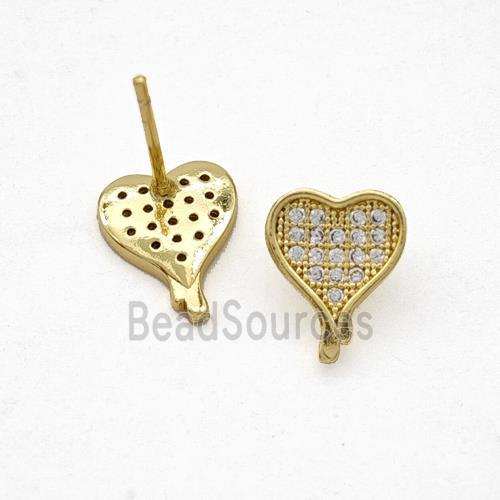 Copper Heart Stud Earrings Pave Zirconia Gold Plated