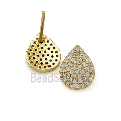 Copper Teardrop Stud Earrings Pave Zirconia Gold Plated