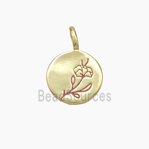 Copper Flower Pendant Enamel Circle Gold Plated