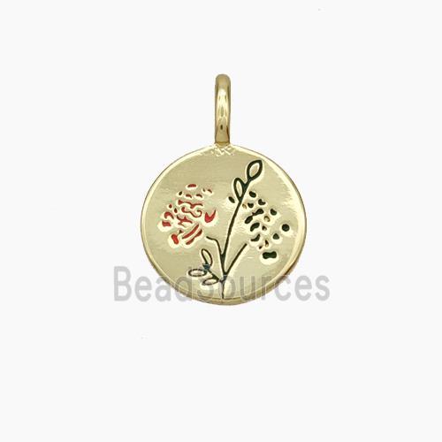 Copper Flower Pendant Enamel Circle Gold Plated