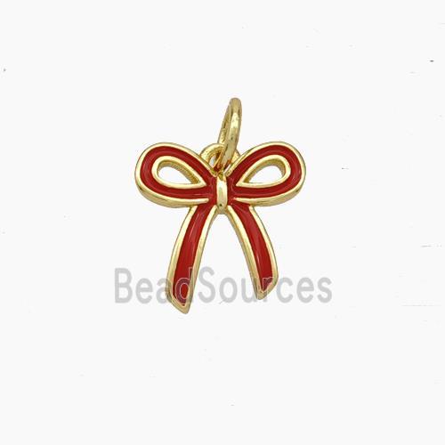 Copper Bowknot Pendant Red Enamel Gold Plated