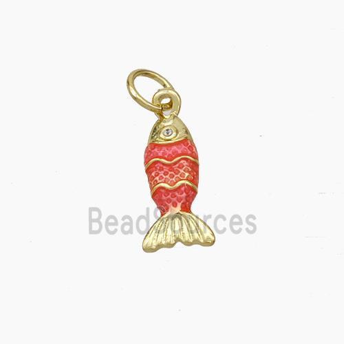 Copper Fish Pendant Red Painted Gold Plated