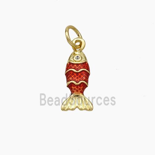 Copper Fish Pendant Red Painted Gold Plated