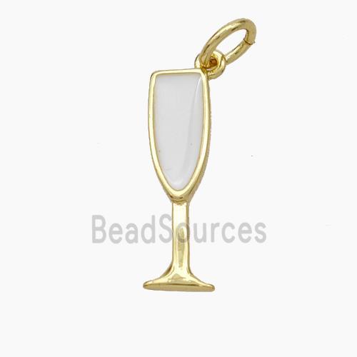 Wine Cup CHarms Copper Pendant White Enamel Gold Plated