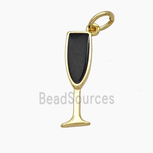 Wine Cup CHarms Copper Pendant Black Enamel Gold Plated