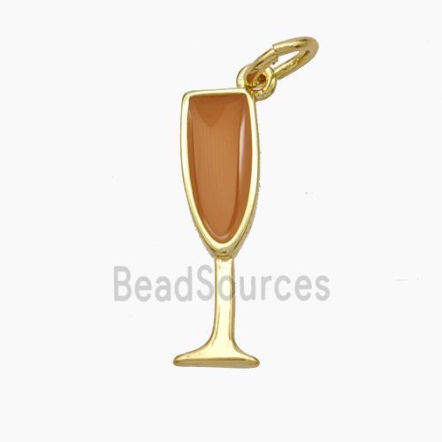 Wine Cup CHarms Copper Pendant Brown Enamel Gold Plated