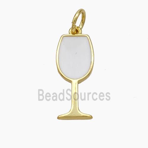 Wine Cup Charms Copper Pendant White Enamel Gold Plated