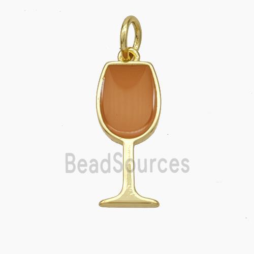 Wine Cup Charms Copper Pendant Brown Enamel Gold Plated