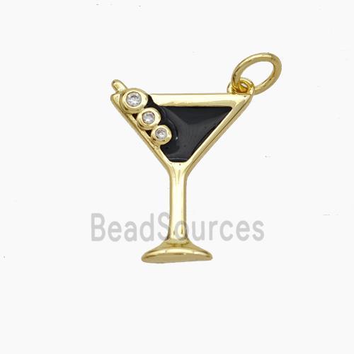 Ice Cream Bottle Drink Cup Charms Copper Pendant Black Enamel Gold Plated