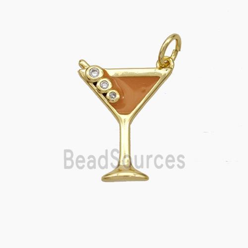 Ice Cream Bottle Drink Cup Charms Copper Pendant Brown Enamel Gold Plated