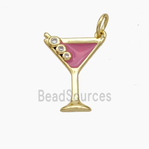 Ice Cream Bottle Drink Cup Charms Copper Pendant Pink Enamel Gold Plated