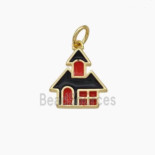 Halloween Castle Charms Copper House Pendant Black Red Enamel Gold Plated