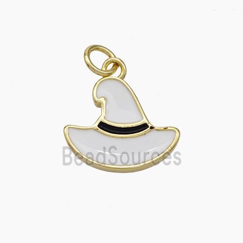 Halloween Hat Charms Copper Pendant White Enamel Gold Plated