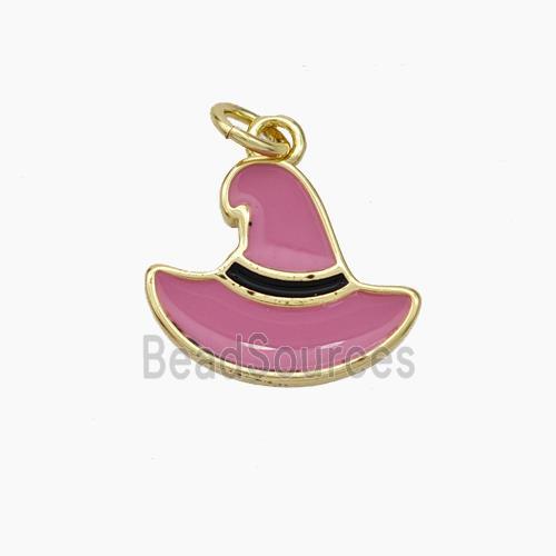 Halloween Hat Charms Copper Pendant Pink Enamel Gold Plated