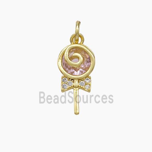 Lollipop Candy Charms Copper Pendant Pave Zirconia Gold Plated