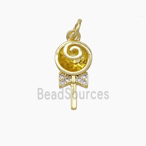 Lollipop Candy Charms Copper Pendant Pave Zirconia Gold Plated