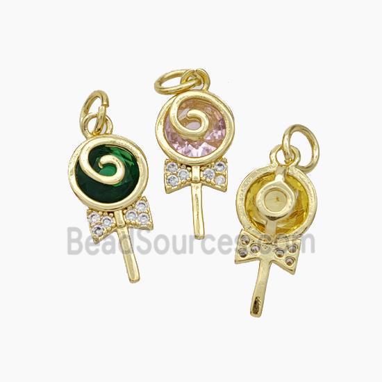 Lollipop Candy Charms Copper Pendant Pave Zirconia Gold Plated Mixed