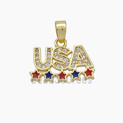 Copper USA Pendant Pave Zirconia Gold Plated