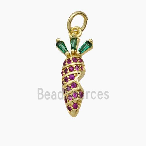 Copper Radish Pendant Micropave Zirconia Gold Plated