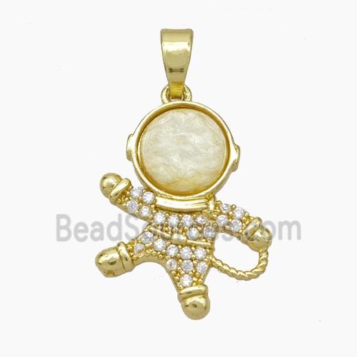 Copper Astronaut Pave Zirconia Acrylic Gold Plated
