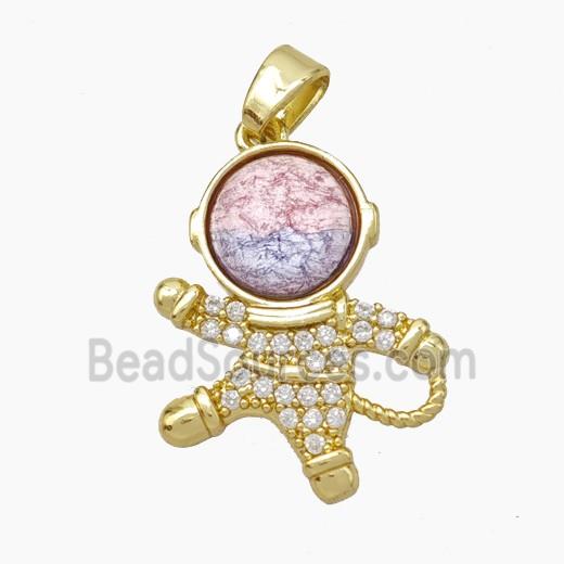 Copper Astronaut Pave Zirconia Acrylic Gold Plated