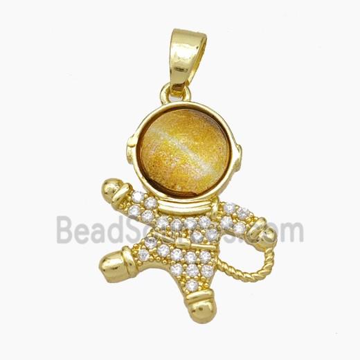 Copper Astronaut Pave Zirconia Acrylic Gold Plated