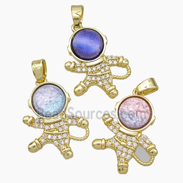 Copper Astronaut Pave Zirconia Acrylic Gold Plated Mixed