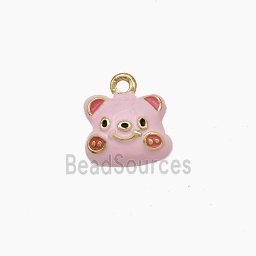 Copper Pig Charms Pendant Pink Enamel Gold Plated