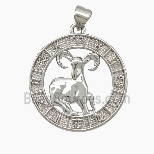 Copper Aries Pendant Zodiac Circle Platinum Plated