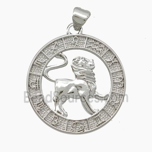 Copper Leo Pendant Zodiac Circle Platinum Plated