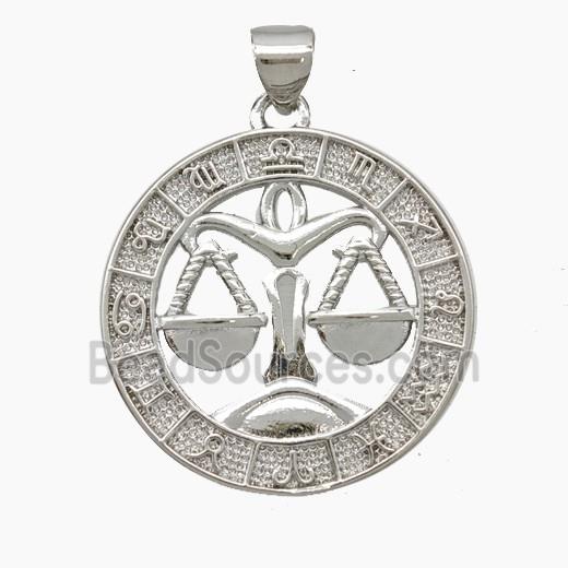 Copper Libra Pendant Zodiac Circle Platinum Plated