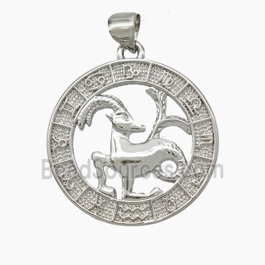 Copper Capricorn Pendant Zodiac Circle Platinum Plated