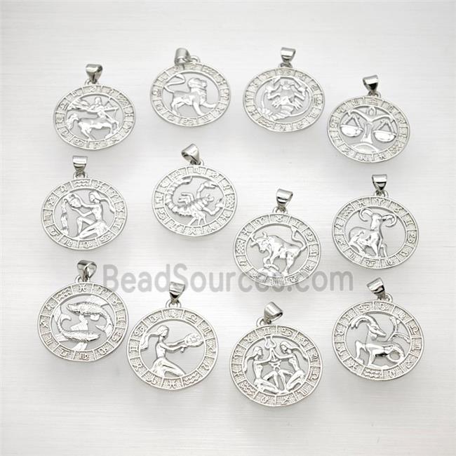 Copper Zodiac Pendant Circle Platinum Plated Mixed