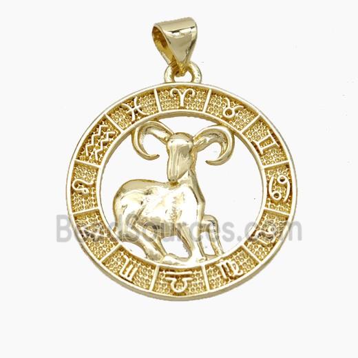 Copper Aries Pendant Zodiac Circle Gold Plated