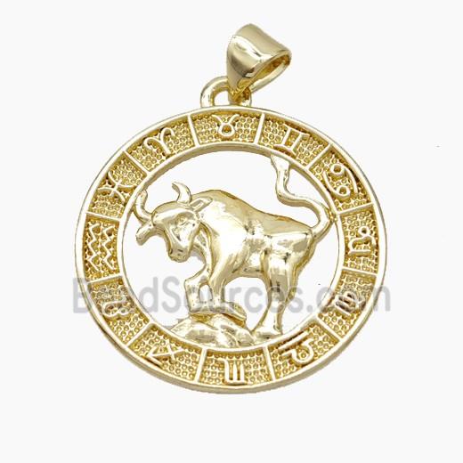 Copper Taurus Pendant Zodiac Circle Gold Plated