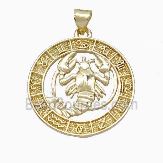 Copper Cancer Pendant Zodiac Circle Gold Plated