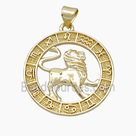 Copper Leo Pendant Zodiac Circle Gold Plated