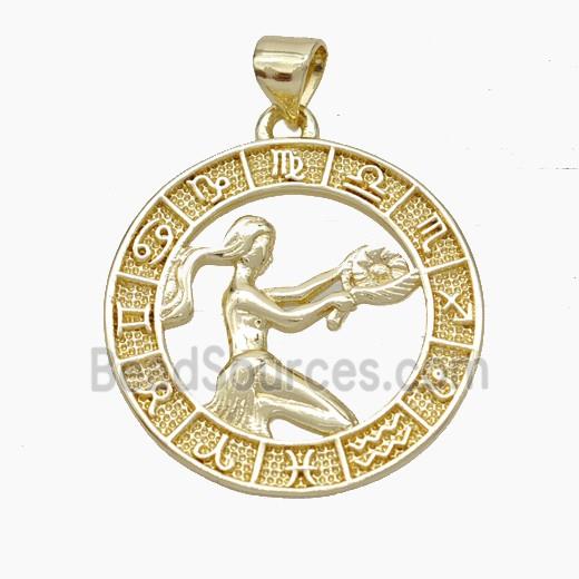 Copper Virgo Pendant Zodiac Circle Gold Plated