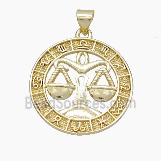 Copper Libra Pendant Zodiac Circle Gold Plated