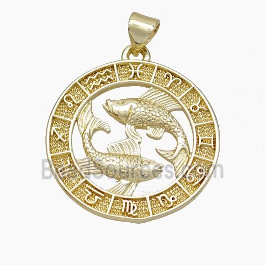 Copper Pisces Pendant Zodiac Circle Gold Plated