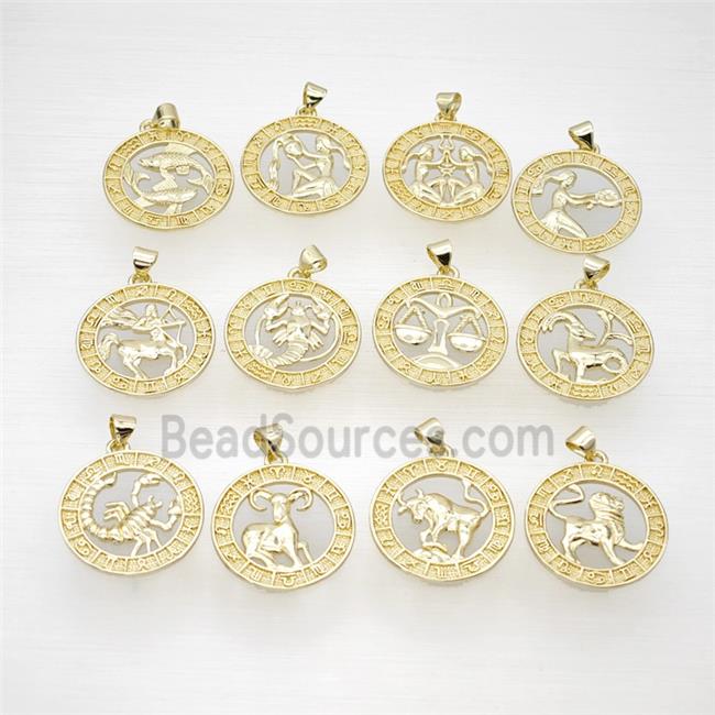 Copper Zodiac Pendant Circle Gold Plated Mixed