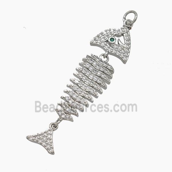 Copper Fishbone Charms Pendant Micropave Zirconia Platinum Plated