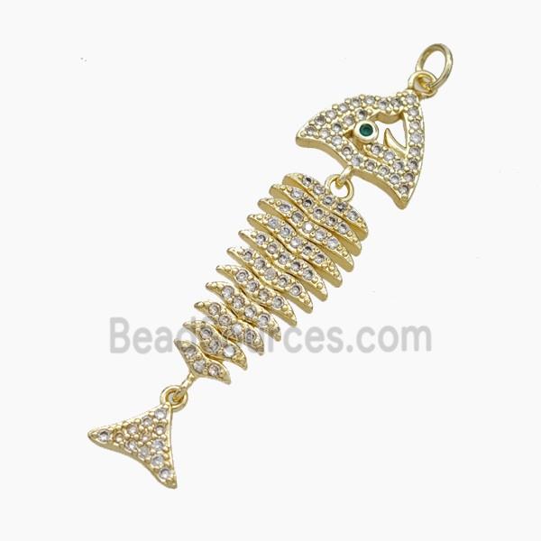 Copper Fishbone Charms Pendant Micropave Zirconia Gold Plated