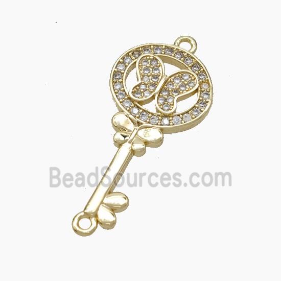 Copper Key Connector Pave Zirconia Butterfly Gold Plated