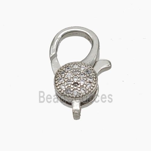 Copper Lobster Clasp Micropave Zirconia Platinum Plated