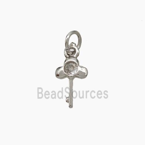 Copper Key Pendant Pave Zirconia Platinum Plated