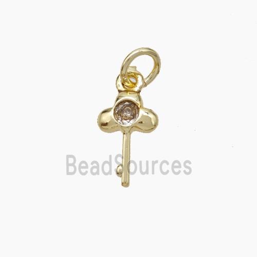 Copper Key Pendant Pave Zirconia Gold Plated