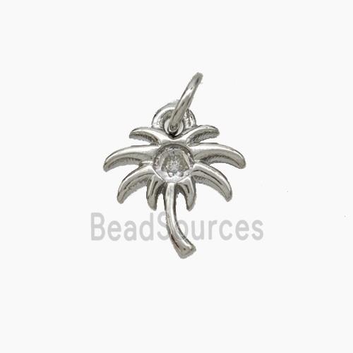 Coconut Palm Charms Copper Tree Pendant Pave Zirconia Platinum Plated