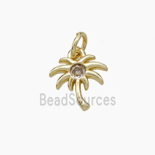 Coconut Palm Charms Copper Tree Pendant Pave Zirconia Gold Plated