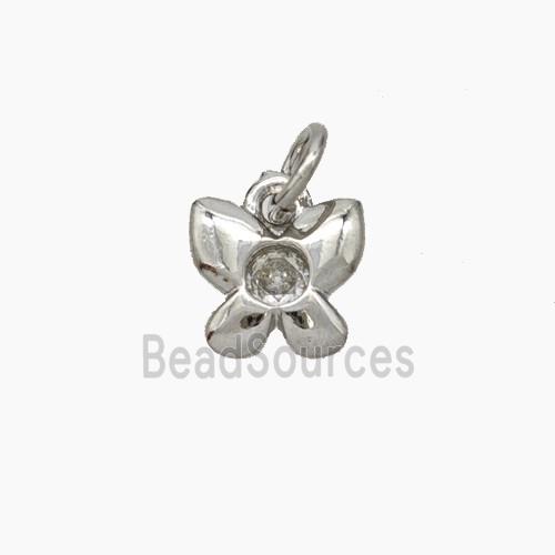 Copper Butterfly Pendant Pave Zirconia Platinum Plated